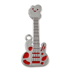 Платина Эмали сплава большие кулоны, огнеупорный кирпич, Гитара с шармом клуба словесных пузырей, платина, 59.5x26x2 мм, отверстие : 3.5 мм