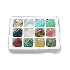 Смешанные камни Природные и синтетические смешанные каменные подвески, с защелкой из нержавеющей стали на поручнях, сердце, 28x25x7 мм, отверстия: 6x2.5 мм, 12 шт / коробка