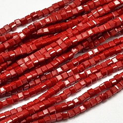 Красный Граненые кубические стеклянные бусины, красные, 2.5x2.5x2.5 мм, отверстие : 0.5 мм, около 185 шт / нитка, 19.45 дюйм (49.5 см)