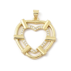 Настоящее золото 18K Латунные микро проложить кубического циркония подвески, без кадмия и без свинца, сердце прелести, реальный 18 k позолоченный, 26x25.5x3 мм, отверстие : 5x3.5 мм