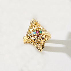 Разноцветный Кольца-манжеты геометрические с микропаве из кубических цирконий из латуни для женщин, золотые, красочный, 25 мм, внутренний диаметр: 16мм~18мм