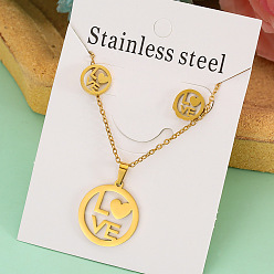 Слово Ожерелье с подвеской из нержавеющей стали и серьга-гвоздик, золотые, Слово любовь, 10x10 мм и 420 мм