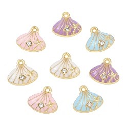 (52) Непрозрачная лаванда Подвески из сплава эмали и стразов, подвески в форме ракушек, золотые, разноцветные, 13x14.5x4.5 мм, отверстие : 1.4 мм
