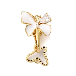 Настоящее золото 18K Латунное микропейв, прозрачный кубический цирконий, складные застежки, без кадмия, без никеля и без свинца, с ракушечной эмалью, бабочка, реальный 18 k позолоченный, 33 мм, отверстие : 1.2 мм