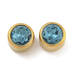 Кадет Синий Ионное покрытие (ip) 304 нержавеющая сталь с k9 стеклянными бусинами со стразами, плоско-круглые, золотые, кадетский синий, 8x6.5 мм, отверстие : 1.8 мм