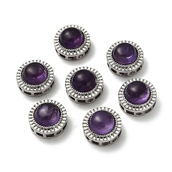 Плоский Круглый Латунные многорядные звенья из натурального аметиста, платина, плоско-круглые, 12~12.5x7.5 мм, отверстия : 1.8 mm и 2x2.5 мм
