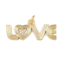 Настоящее золото 18K Латунные микро проложить кубического циркония подвески, Слово любовь, без кадмия и без свинца, стойки покрытие, долговечный, с целью перехода в кольце, реальный 18 k позолоченный, 11x25.5x1.5 мм, отверстие : 3.4 мм