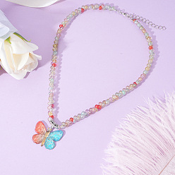 Разноцветный Женские бусы-подвески в виде бабочек из сплава и акрила, платина, красочный, 17.72 дюйм (45 см), подвеска: 30x25 мм.