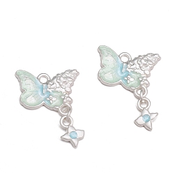 Аквамарин Подвески из сплава эмали, бабочка, матовый серебристый цвет, аквамарин, 24x18 мм, отверстие : 1.5 мм