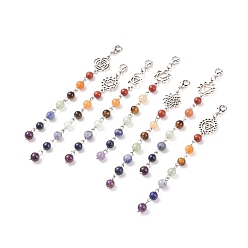 Mixed Stone Natural Gemstone Link Pendant Decoration Sets, Chakra Theme Lobster Clasp Charms, Mix-shaped, 100~115x9~14.5mm, 7pcs/set