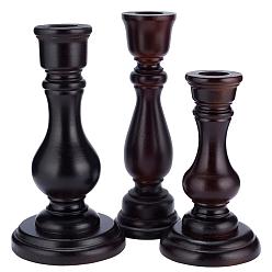 Coconut Brown Pine Wood Candlestick Holder, Coconut Brown, 5.8~8.4x13.2~17cm, Inner Diameter: 2.2cm, 3pcs/set
