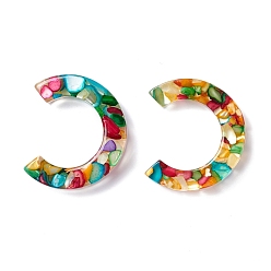 Colorful Resin Cabochons, with Shell Chip, C Shape, Colorful, 35x31x7mm