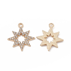 Light Gold Сплава кристалла горный хрусталь подвески, звезды прелести, золотой свет, 23x20x2 мм, отверстие : 2 мм