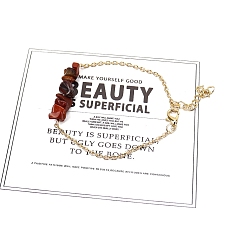 Красный Камень Браслеты-цепочки из натуральной красной яшмы с бисером и металлическим тросом для женщин и девочек, 8-5/8 дюйм (22 см)