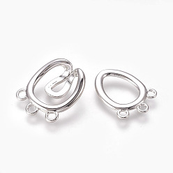 Real Platinum Plated Brass Hook Clasps, 3-Strand, 6-Hole, Real Platinum Plated, 36mm, Hole: 1.8~2mm