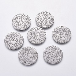 Stainless Steel Color Non-Tarnish 304 Stainless Steel Pendants, Hammered Flat Round, Stainless Steel Color, 18.5x1mm, Hole: 1.2mm
