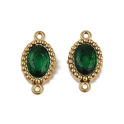 Green Ion Plating(IP) 304 Stainless Steel Cubic Zirconia Oval Links Connector Charms, Real 18K Gold Plated, Green, 12.5x6.5x2.5mm, Hole: 0.8mm