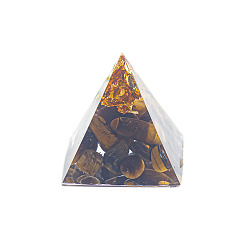 Тигровый глаз Украшение дисплея пирамиды из смолы, с натуральными чипсами тигрового глаза внутри статуй для украшения рабочего стола домашнего офиса, 30 мм