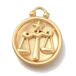 Весы Вакуумное покрытие pvd 304 подвески из нержавеющей стали, плоский круглый с шармом созвездий, реальный 18 k позолоченный, Весы, 20.5x16.5x2.5 мм, отверстие : 2~2.2 мм