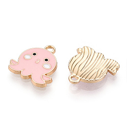 Pink Экологически чистые подвески из цинкового сплава, с эмалью, без кадмия, без никеля и без свинца, форма осьминога, золотой свет, розовые, 16x15~16x2 мм, отверстие : 1.8 мм