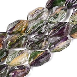 Olive Drab Handmade Lampwork Beads Strands, Polygon, Olive Drab, 21~22x13.5~14x7.5~8.5mm, Hole: 0.9~1mm, about 20pcs/strand, 16.14~16.54 inch(41~42cm)