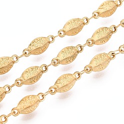 Настоящее золото 18K 5м 304 овальные звенья из текстурированной нержавеющей стали, пайки, с катушкой, ионное покрытие (ip), реальный 18 k позолоченный, 11x3.5x3.5 мм