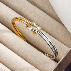 Golden & Stainless Steel Color Duo Tone 304 Stainless Steel Open Cuff Bangles, Knot, Golden & Stainless Steel Color, Inner Diameter: 2.36 inch(6cm)