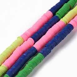 Ярко-Розовый Ручной полимерные нити глины шарик, Heishi бусы, Диск / плоские круглые, ярко-розовый, 6x0.2~2 мм, отверстие : 2 мм, около 325~330 шт / нитка, 15.12~ 15.35 дюйм (38.4~39 см)