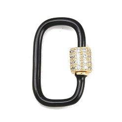 Черный Овальные винтовые карабины с микропаве из прозрачного кубического циркония из латуни, с эмалью, долгоиграющий, стойки покрытие, без свинца и без кадмия, чёрные, 24x14x2 мм