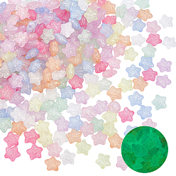 Mixed Color 300Pcs Luminous Transparent Acrylic Beads, Star, with Gold Powder, Glow in the Dark, Mixed Color, 13.5x14x7.5mm, Hole: 1.8mm