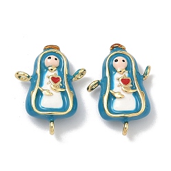 Белый Латунная эмаль религия дева компоненты люстры звенья, долговечный, без кадмия и без свинца, стойки покрытие, реальный 18 k позолоченный, белые, 21x15~16x6 мм, отверстие : 1.5~1.6 мм