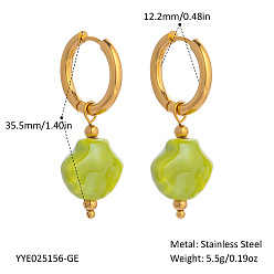 Shell Shape 304 Stainless Steel Hoop Earrings, Handmade Procelain Dangle Earrings for Women, Golden, Shell Shape, 35.5mm
