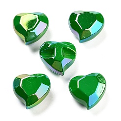 Морско-зеленый УФ-покрытие акриловым Европейский бисером, Новогодняя тема, радужный, сердце, граненые, цвета морской волны, 22x23x13 мм, отверстие : 4 мм