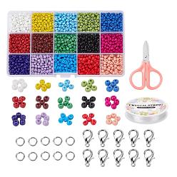(52) Непрозрачная лаванда DIY комплекты ювелирных изделий, со стеклянными бусинами, Эластичная кристальная нить, Железные соединительные колечки, ножницы из нержавеющей стали и застежки-клешни из сплава, разноцветные, 4~5x3~4 мм, отверстие : 1~2 мм
