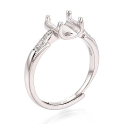 Платина Родиевое покрытие 925 стерлинговое серебро микропаве кубический цирконий помолвочное кольцо солитер оправы, регулируемые настройки зубчатого кольца, платина, лоток : 4.5x3.5 мм, 6 мм, внутренний диаметр: 16.8 мм