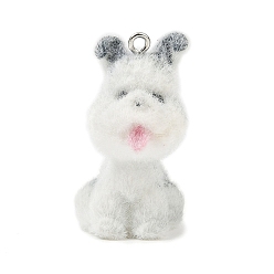 Белый Флокированные подвески из непрозрачной смолы, шнауцер, с железной платиной петлей, белые, 35.5x19.5x25 мм, отверстие : 2 мм