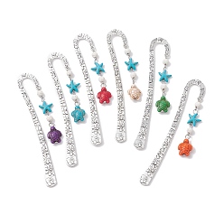 (52) Непрозрачная лаванда Подвески-подвески в виде морской звезды из синтетической бирюзы и черепахи с натуральным лавовым камнем, закладки-крючки из сплава в тибетском стиле, разноцветные, 123 мм