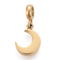 Золотой Ионное покрытие (ip) 304 брелоки из нержавеющей стали, с трубчатыми поручнями, ручная полировка, луна, золотые, 14.6 мм, Кулон : 9x6x1.8 мм, отверстие : 2.5 мм