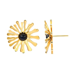 Golden 304 Stainless Steel Stud Earrings, Flower, with Resin, Golden, 26mm