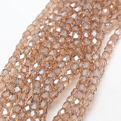 Цвет Древесины Стеклянные бусины с гальваническим покрытием , кубические, половина блеск гальваническим, граненые, деревесиные, 4x4x4 мм, отверстие : 1 мм, около 94 шт / нитка, 13.98~14.96'' (35.5~38 см)