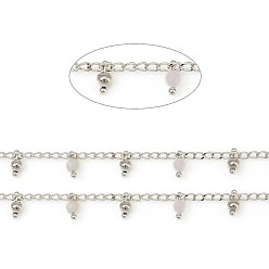 Морганит Граненые цепочки из натурального морганита ручной работы, латунь бордюр цепи, пайки, с катушкой, Реальная платина, 3x1.8x0.8 мм, бусины : 6x3 мм, около 32.8 футов (10 м) / рулон