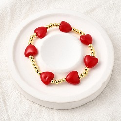 Настоящее золото 18K День святого Валентина абс искусственный жемчуг бусины эластичные браслеты для женщин, сердце, С латунными круглыми бусами, без кадмия и без свинца, стойки покрытие, долговечный, реальный 18 k позолоченный, внутренний диаметр: 2 дюйм (5.05 см)