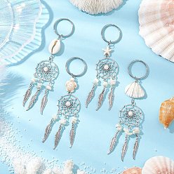 Античное Серебро 4шт. сплав в тибетском стиле с натуральными ракушками и синтетическими брелоками из бирюзы, с 304 разъемными кольцами из нержавеющей стали для брелка, кошелек, украшение для рюкзака, античное серебро, 118~135 мм