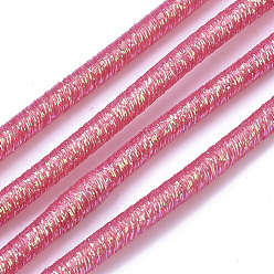 Deep Pink PVC Tubular Synthetic Rubber Cord, Hollow Pipe, with Glitter Powder, Deep Pink, 4mm, Hole: 1.8mm, about 54.68 yards(50m)/bundle