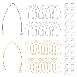 Золотой & Цвет Нержавеющей Стали 60 шт. 2 цвета 304 крючки для серег из нержавеющей стали, с горизонтальной петлей, 80 гайки ушные пластиковые, золотые и нержавеющая сталь цвет, 39~40x24x0.9 мм, отверстие : 2 мм, 19 датчик, штифты : 0.9 мм