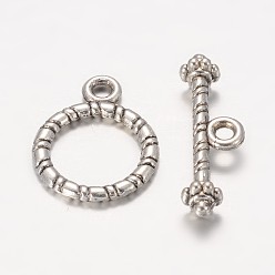 Antique Silver Tibetan Style Alloy Toggle Clasps, Cadmium Free & Lead Free, Ring, Antique Silver, Ring: about 13mm wide, 16.5mm long, Bar: about 6mm wide, 20mm long, hole: 2mm