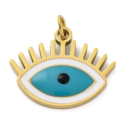 Темно-бирюзовый Ионное покрытие (ip) 304 подвески из нержавеющей стали с эмалью, с целью перехода в кольце, ручная полировка, очарование глаз, реальный 18 k позолоченный, темные бирюзовый, 13x16x2 мм, отверстие : 2.5 мм