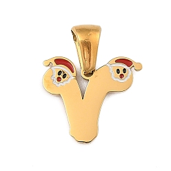 Letter V Новогодняя тема 304 подвески из нержавеющей стали, с эмалью, золотые, Санта-Клаус письмо талисман, Буква V, 12x14.5x1.5 мм, отверстие : 6x3 мм