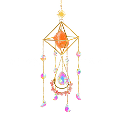 Оранжевый Кварц Геометрические натуральные необработанные оранжевые кварцевые ловцы солнца, производитель радужного стекла с цветным покрытием ab, настенный кулон подвесной орнамент для украшения домашнего сада, 450 мм