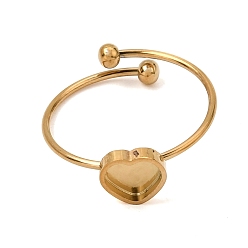 Real 18K Gold Plated Heart 304 Stainless Steel Open Cuff Bangle Makings with Bezel Tray, Ion Plating(IP), Long-Lasting Plated, Real 18K Gold Plated, Inner Diameter: 0.71 inch(1.8cm), Tray: 6x6mm